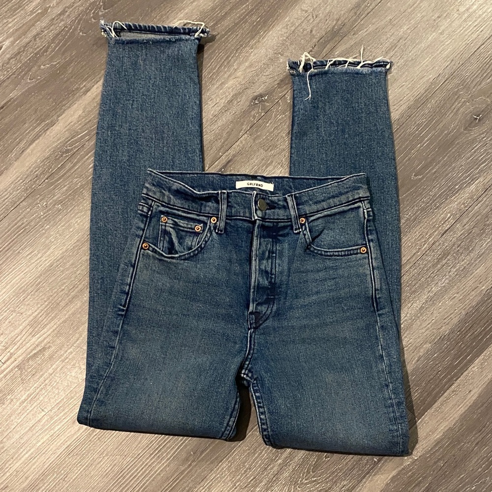 GRLFRND Blue Distressed Hem Jeans